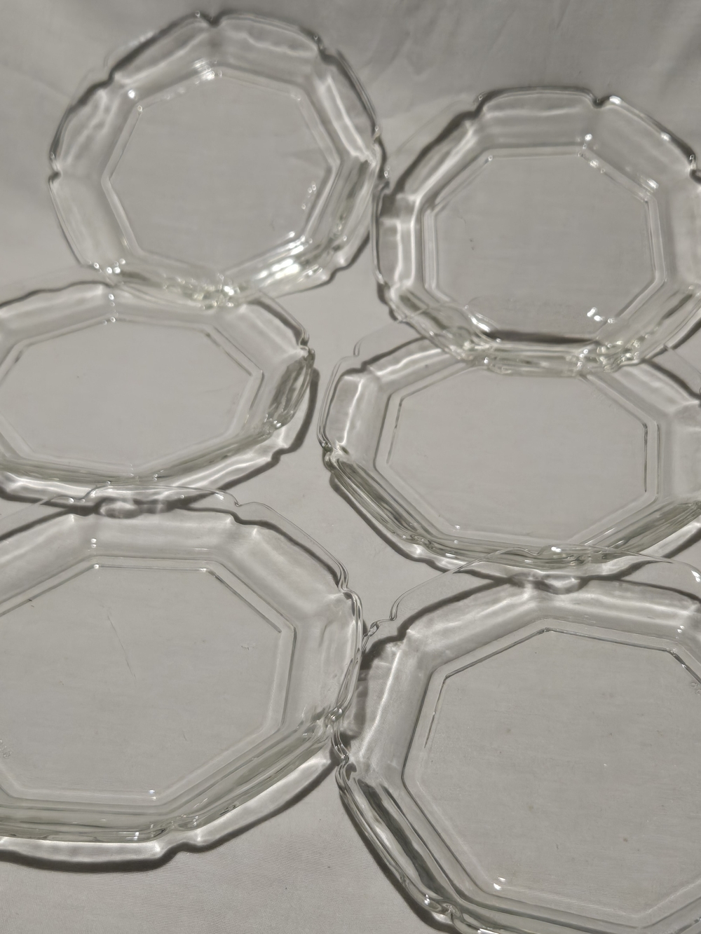 Set of 6 Vintage Arcoroc France Clear Octagonal Glass Plates 80s Geometric Shape